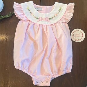 NWT Sweet Dreams Pink Bubble with Embroidered Floral Collar